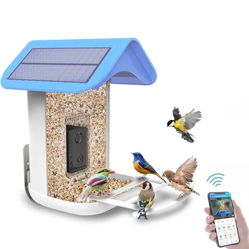Sainlogic 1080P HD Intelligentes Vogelhaus mit Kamera WLAN, Vogelfutterspender, Vögelskamera Video Automatisch Aufnehmen, Solar, App-Benachrichtigun, Freie KI identifiziert Vogelarten, Helles Weiß