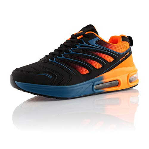 Fusskleidung® Damen Herren Sportschuhe Dämpfung Sneaker leichte Laufschuhe Orange Schwarz Blau EU 44