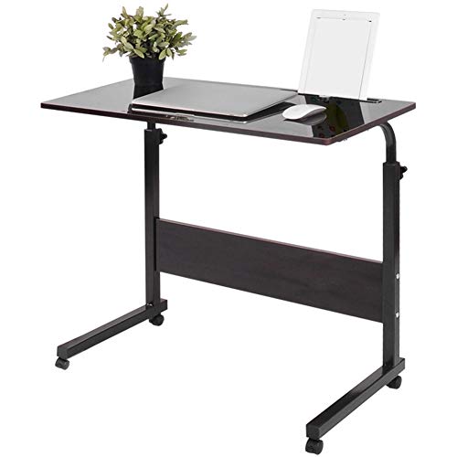 Laptop Schreibtisch Beistelltisch Computer Tragbarer Laptop-Tisch Klappbar Konferenztisch Schlafsofa Rolltisch mit 4 Rollen, Büro Arbeitstisch HöHenverstellbar Computer-Schreibtisch(Schwarze Walnuss)