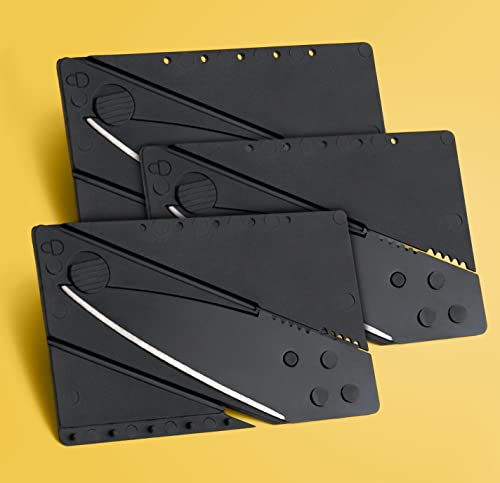 PRECORN 3er Set Kreditkarten-Messer Faltmesser Klappmesser Camping-Messer Outdoor Survival Mini Edelstahl Taschenmesser in Kreditkartenformat schwarz