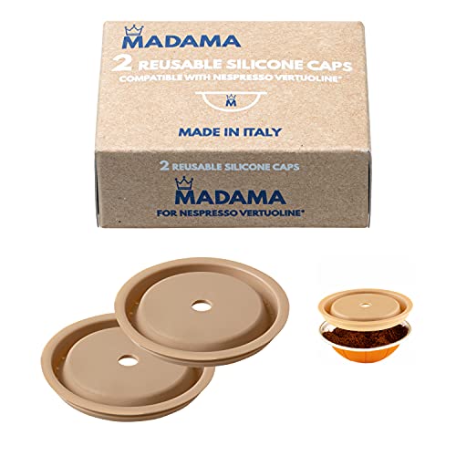Madama - Wiederverwendbare Kappe für Nespresso Vertuo und VertuoLine Kapseln, nachfüllbar und kompatibel. Silikon in Lebensmittelqualität. 100% Made in Italy. Packung mit 2 Kappen.