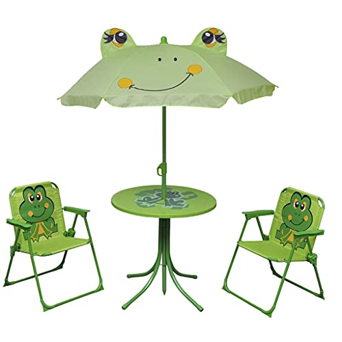 vidaXL 4tlg Campingstuhl Tisch Sitzgruppe Sonnenschirm Kinder Gartenmöbel Froggy