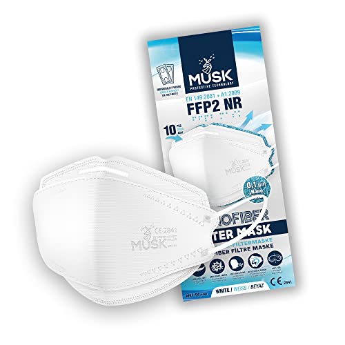 FFP2 Nano Maske Weiß CE 2841 | 10 Stück Maske | CE Zertifiziert | Premium Hygienische Einzelnverpackung Atemschutzmaske | 4-Lagige Staubschutzmaske Mundschutzmaske CE 2841 | EN 149:2001 + A1:2009