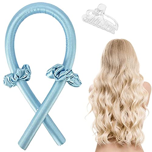 Heatless Curling Rod Headband, Silk Heatless Hair Curling Set, Sleeping Soft Headband Hair Styling Tools, Soft Foam Hair Rollers for Long Medium Hair (Blue)