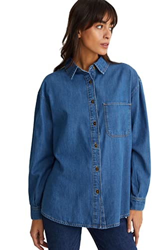 C&A Damen Hemd Top Langärmelig Jeans-blau 46