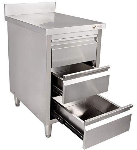 Beeketal 'BSS-70A' Gastro Küchenschrank Edelstahl mit Schubladen (B/T/H) ca. 50 x 70 x 95 cm, Schubladenschrank mit 3 Schubladen, Arbeitsfläche mit Aufkantung und fein justierbaren Standfüßen