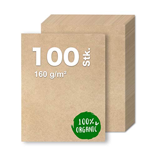 100x Kraftpapier 160 g/m² DIN A4 braunes apier aus Kartonpapier / Pappe Weihnachten - als Bastelkarton, Kraftkarton, Scrapbooking - bedruckbar (100x)