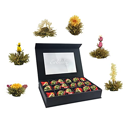 Creano 18er Teeblumen Geschenkset ErblühTee - Weißer Tee - in edler Magnetbox mit Sichtfenster & Silberprägung