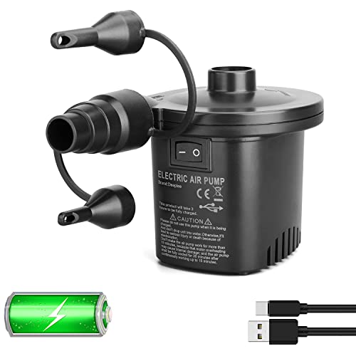 Deeplee Elektrische Luftpumpe USB Luftmatratze Pumpe, 2 in 1 Elektropumpe Power Pump Inflator Deflator mit 3 Luftdüse für aufblasbare Matratze,Kissen,Bett,Boot,Schwimmring
