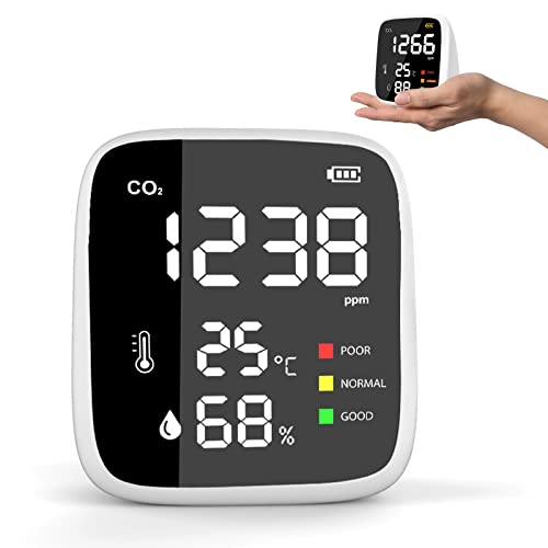 CO2 Messgerät, Dienmern CO2 Melder NDIR-Kohlendioxid Detektor Luftqualitäts Alarmeinstellungen Tragbare CO2-Ampel LCD Bildschirm Zeigt Umgebungstemperatur und Luftfeuchtigkeit, USB Wiederaufladbar