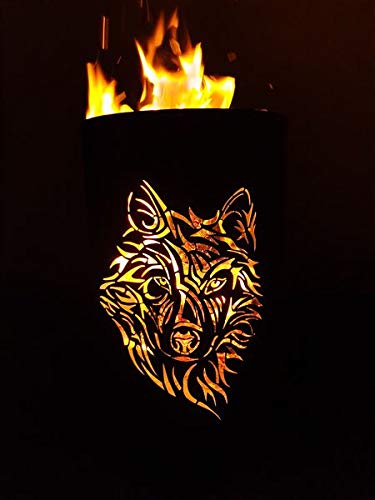 Tiko-Metalldesign Feuertonne/Feuerkorb mit Motiv Wolf