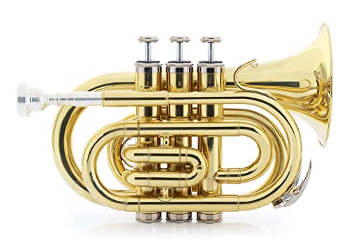 Classic Cantabile Brass TT-500 Bb-Taschentrompete Messing - Trompete im Taschenformat - Messing lackiert - Inklusive Mundstück und Koffer