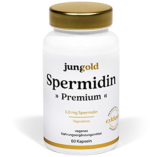 jungold Spermidin Premium. 3,0 mg natürliches Spermidine in nur 2 Kapseln täglich für ihre Ergänzung. 100% glutenfrei und vegan - laborgeprüfte Qualität - jungold Österreich.