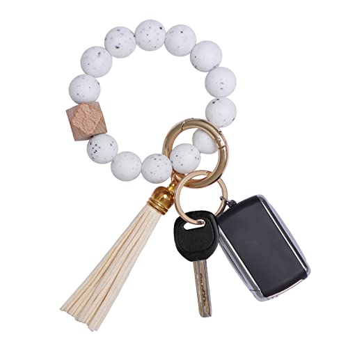 AOKSUNOVA Schlüsselanhänger Auto Frauen Schlüsselanhänger Armband Autoschlüsselanhänger mit Perlen Quaste Weiß Geschenke für Frauen