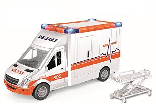 Rettungswagen Auto Spielzeug, Krankenwagen Spielzeugauto mit Blaulicht und Sirene