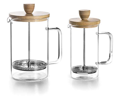 LACOR - Französische Kaffeemaschine, Kaffeepresse, Kaffeemaschine mit Kolben, französische Kanne für Filterkaffee, 6 Tassen, 0'80 l, Stahl und Holz