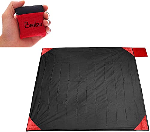 BeiLan Mini Picknickdecke Wasserdicht, Ultraleicht, Kleines Packmaß - Ideal für Ground Sheet, Pocket Blanket, Stranddecke, Taschendecke, Campingdecke, Sitzunterlage (70 * 110cm, Schwarz& Rot )