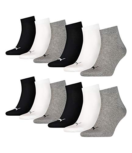 PUMA 12 Paar Unisex Quarter Socken Sneaker Gr. 35-49 für Damen Herren Füßlinge, Farbe:882 - grey/white/black, Socken & Strümpfe:35-38