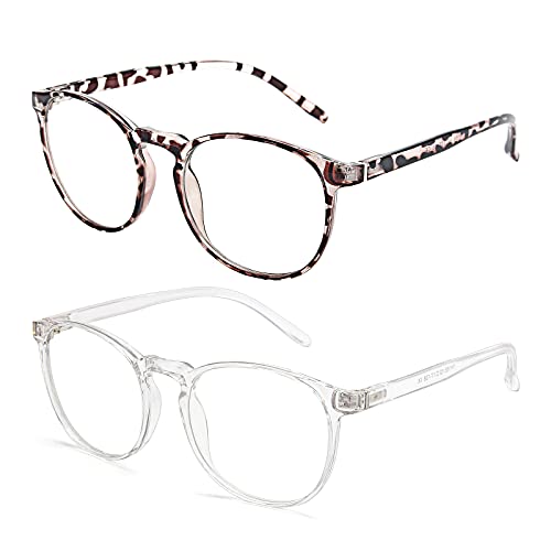 Amazon Brand–Eono Blaulichtfilter Brille für Damen Herren - Nerd Brille ohne Stärke, Anti Blaulicht Brillen für Computer, PC, Gaming, Fernsehen - 2er Pack(Leopard+klar)