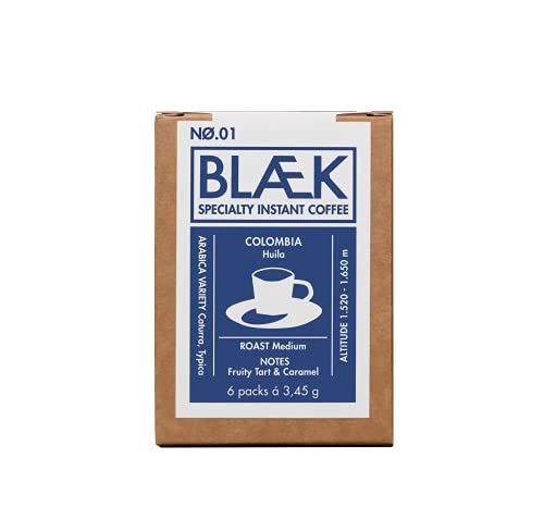 BLÆK Specialty Instant Kaffee No.1 | Blaek Premium Coffee Kolumbien: To Go Box löslich 7 Sachet Sticks | säurearm & mild Colombia Huila Medium Roast | Camping Reise Festival Unterwegs ToGo Geschenk