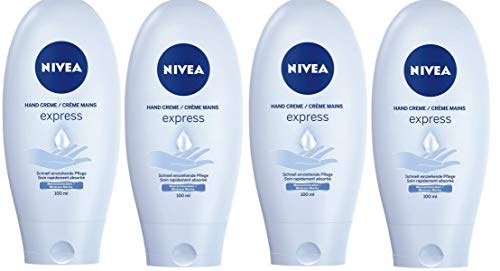 Nivea Hand Creme Express Care, 4er Pack (4 x 100 ml), zieht schnell ein und spendet Feuchtigkeit, mit Meeresmineralien
