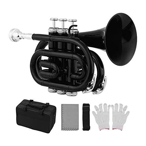 PECY Mini-Taschentrompete Bb Flaches Messinginstrument Für Anfänger Trompeten (Color : Black)