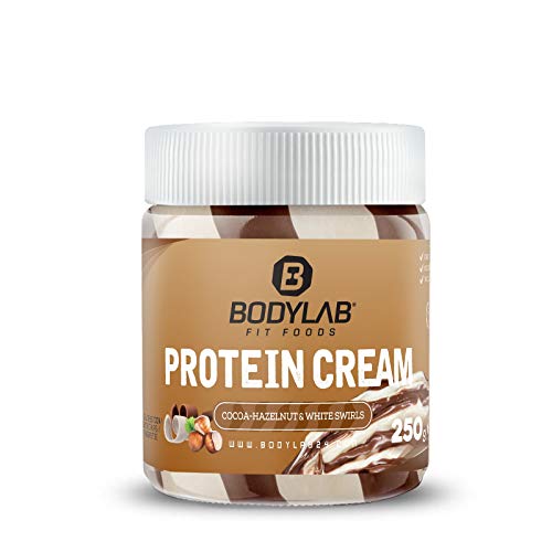 Bodylab24 Protein Cream Cocoa-Hazelnut & White Swirls 250g / Brotaufstrich mit 21g Protein je 100g / Kakao-Haselnuss Creme mit Streifen aus weißer Schokolade / mit echten Haselnüssen / ohne Palmöl