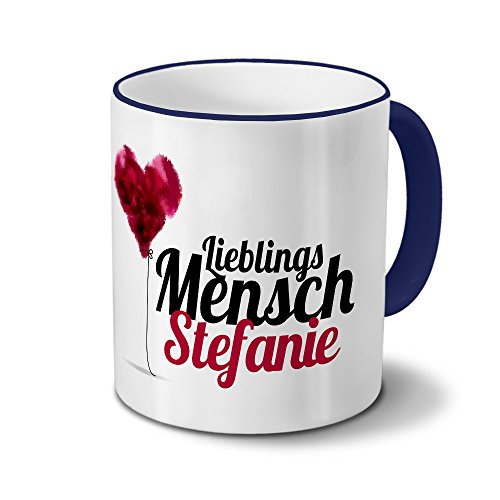 printplanet Tasse mit Namen Stefanie - Motiv Lieblingsmensch - Namenstasse, Kaffeebecher, Mug, Becher, Kaffeetasse - Farbe Blau