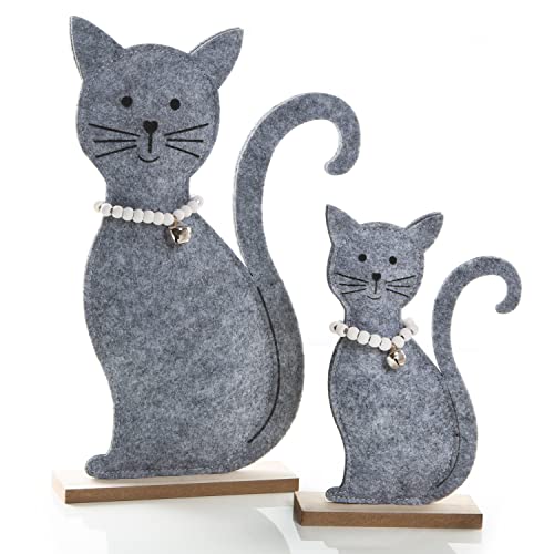 Logbuch-Verlag 2 sitzende Katzen Figuren groß und klein grau weiß 18 und 29 cm als Deko zum Hinstellen