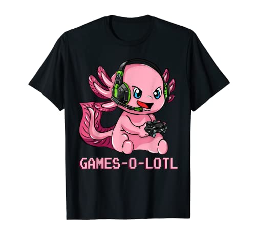 Gamesolotl Axolotl als Gamer mit Headset süßes Anime Kawaii T-Shirt