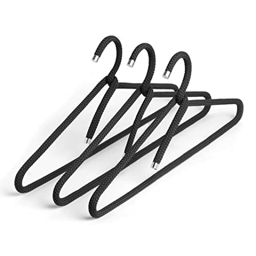 Peppermint Products Hanger | 3er Textil-KLEIDERBÜGEL-Set aus Seil | Rutschfester Designer-Bügel f. Jacken, Hemden, Hosen | Design: Roman Luyken | Schrank- & Garderobenbügel (Schwarz)