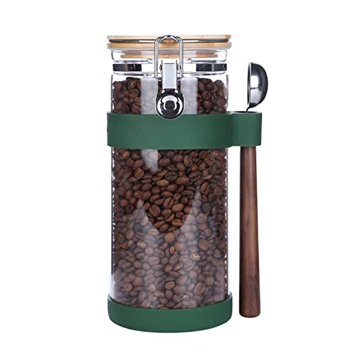 KKC Kaffeedose Glas Luftdicht für 500g Kaffeebohnen - Kaffeebehälter Glas Aromadicht für 500g Gemahlener Kaffee - Vorratsdose Kaffee für Kaffeebohnen - Glasbehälter mit Löffel - 1500 ML