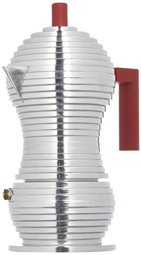 Alessi MDL02/3 R Pulcina Espressomaschine - Gußaluminium. Griff und Knopf aus PA, rot. 3 Tassen
