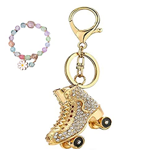 Schlüsselanhänger Rollschuhe Schlüsselanhänger, Glitzer-Strass-Schlüsselanhänger, stilvolle Metalllegierung, geeignet für Männer, Frauen und Kinder (Gold)