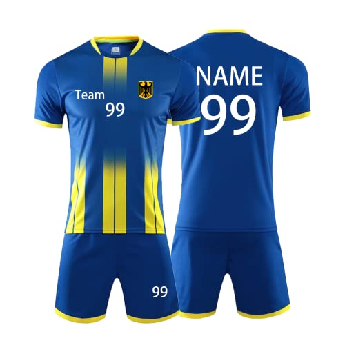 Personifizieren Fussball Trikot Kinder Erwachsene Hemd & Kurze Set mit Nummer Name Team Logo Fußball Trikot (Farbe blau)