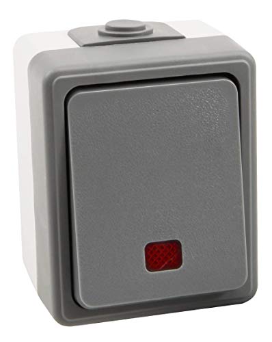 MC POWER - Aufputz Feuchtraum-Kontroll-Schalter | SECURE | grau, IP44