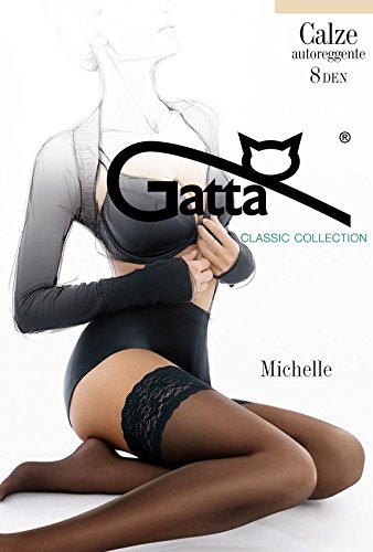Gatta Michelle 01 - elegante matte halterlose Strümpfe aus Lycra Satin Sheers mit Abschluss in Spitzenoptik - Größe M-L - Natural-hautfarben