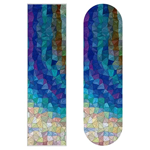 Dreieckiger Hintergrund abstraktes Mosaik-buntes Skateboard-Griptape Anti-Rutsch-Klebeband 84 x 22 cm 2 Blatt Schleifpapier für Skateboard oder Roller