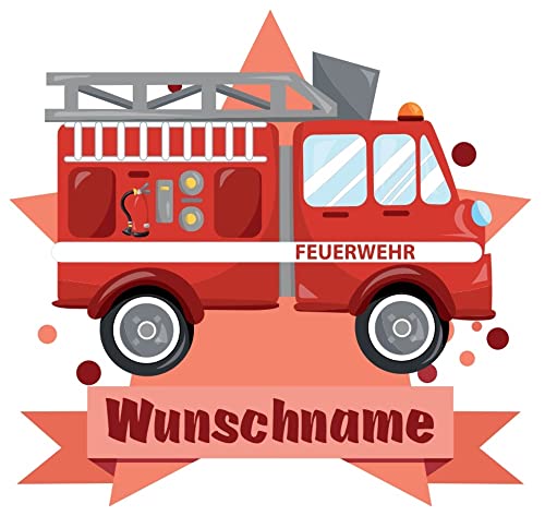 Samunshi® Feuerwehr-Auto Wandtattoo Türschild mit Name personalisierbar Kinderzimmer Türaufkleber Baby Wandaufkleber in 9 Größen (25x22cm Mehrfarbig)