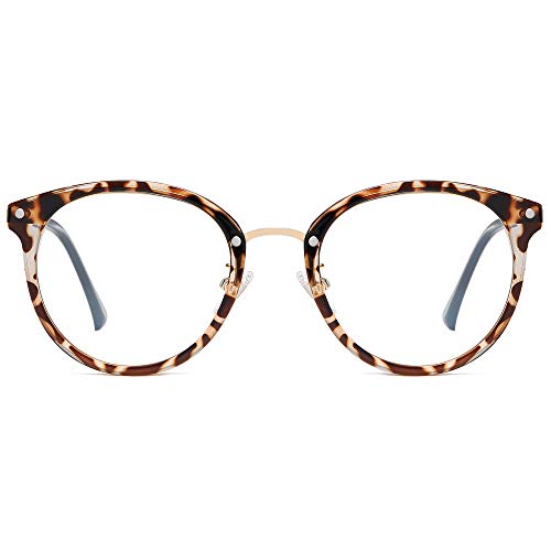 SOJOS Rund Groß Brille mit Blaulichtfilter ohne Sehstärke Anti-Blaulicht Gläser Brille SJ9001 Ashley mit Leopardenmuster Rahmen/Anti-Blaulicht-Linse