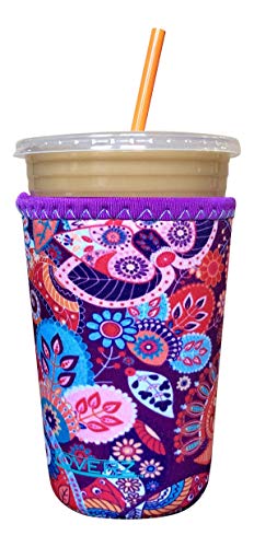 Koverz Neopren-Eistkaffee-Hülle – Isolierhülle für kalte Getränke aus Neopren – Starbucks-Kaffee-Hülle, dunkin-Kaffee-Hülle, Größe und Farbe wählbar Medium 22-24oz paisleymuster