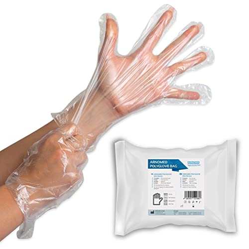ARNOMED PE-Einmalhandschuhe Einweg Damen, 100 Stk Einweg Handschuhe im Beutel, Haushaltshandschuhe für Lebensmittel transparent, Schutzhandschuhe zum Haare färben, dünne Handschuhe, Dieselhandschuhe