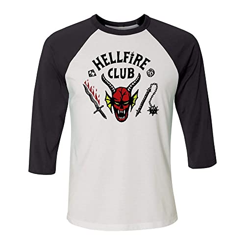 Heroes Inc. Stranger Things Herren-T-Shirt aus Baumwolle, 3/4-Ärmel, T-Shirt, Baseball, Aufdruck des Hellfire Club-Logos., weiß/schwarz, S