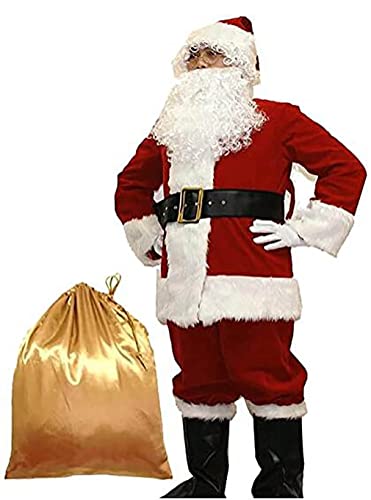 Kcolic Weihnachtsmann-Kostüm Für Herren, Samt-Weihnachtsmann-Kostüm Für Erwachsene Mit Weihnachtskostüm 6XL