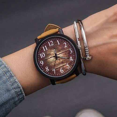 LYDPT Mode Armbanduhren for Damen Mädchen Frauen Uhren Quarzuhr Retro Weibliche Uhr Große Zifferblattuhr (Color : Wooden Grain Brown)
