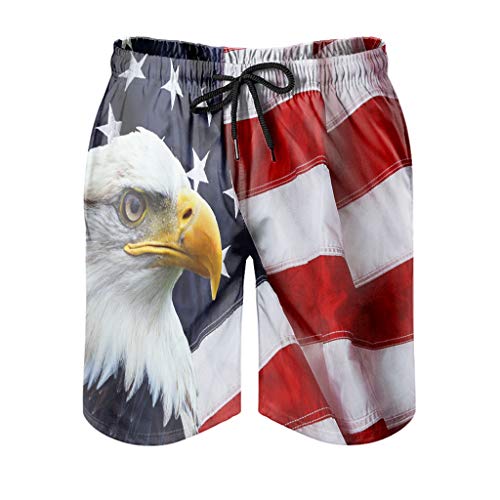 Adler Amerikanische Flagge USA Badehose Badeshorts Boardshort für Herren Quick Dry Sportwear mit Taschen Trainingsshorts Gr. L/XL, weiß