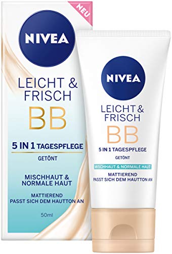 NIVEA Leicht & Frisch BB 5 in 1 Tagespflege 24h Feuchtigkeit (50 ml), BB Cream für Mischhaut und normale Haut, getönte Tagescreme mit natürlichem Magnolia Extrakt