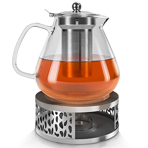 Teekanne Glas Teebereiter 1500ml mit abnehmbare Edelstahl-Sieb Glaskanne Aufheizen auf dem Herd