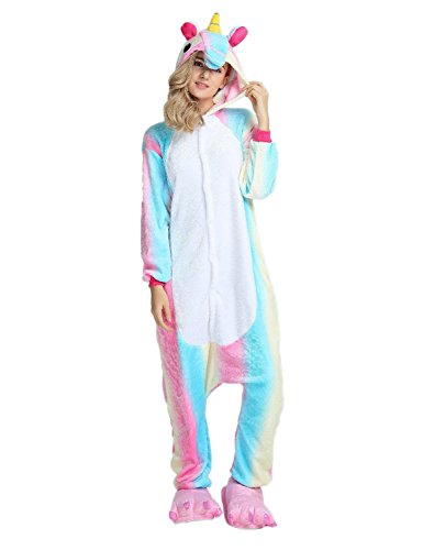 Kenmont Tier Schlafanzug Cosplay Kostüm Einhorn Pyjama Tierkostüme Jumpsuits Erwachsene Nachthemden Overall Plüschtier (XL, Colorful)
