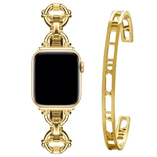 wutwuk Apple Watch Armband Gold Kompatibel mit Armband Apple Watch 40mm 41mm 38mm mit 18K Vergoldeter Edelstahl Armreif für Apple Watch Band SE 2022 SE 8 7 6 5 4 3 2 1 für Damen Mädchen